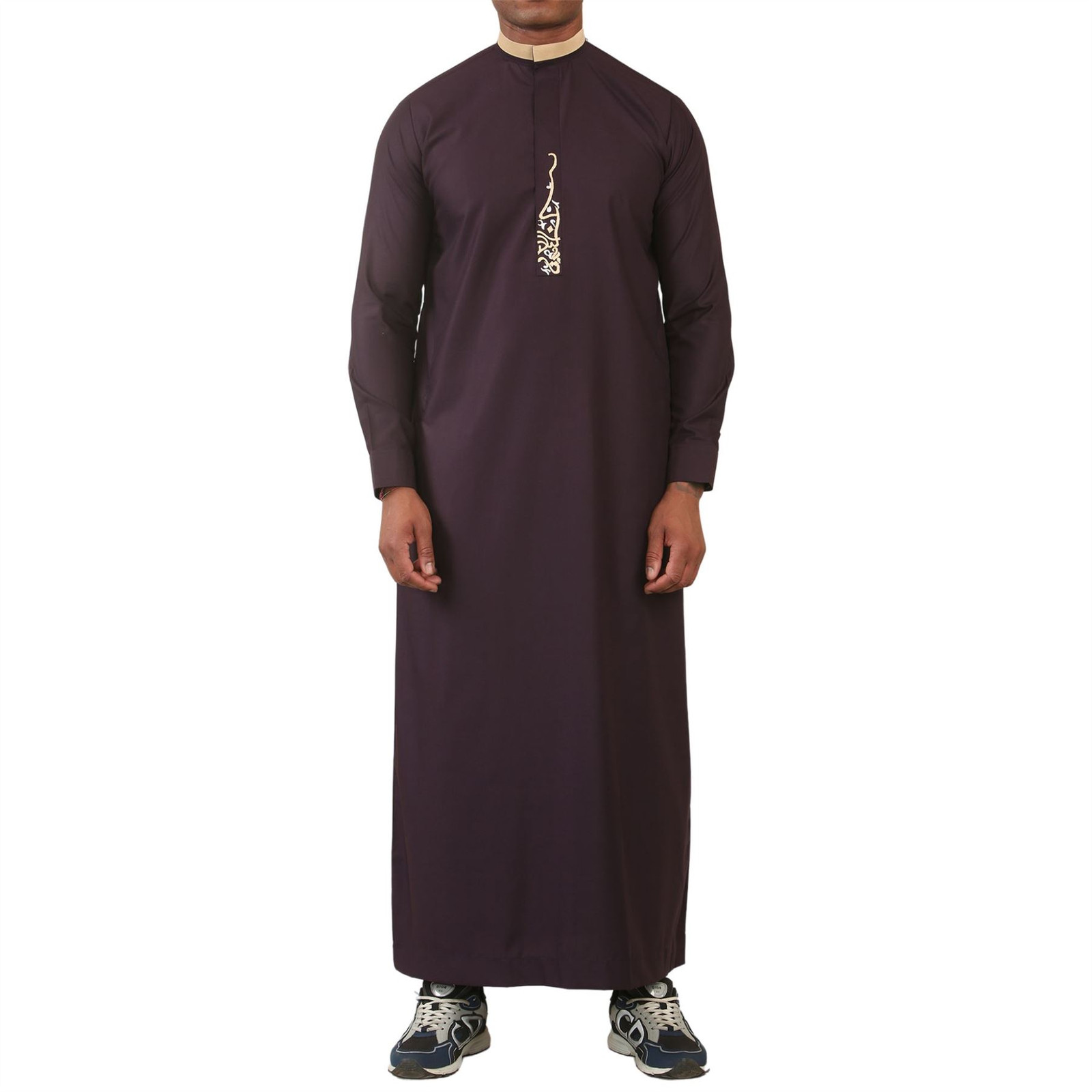 ED-200 – Men’s Purple Nehru Round Collar Embroidery Thobe
