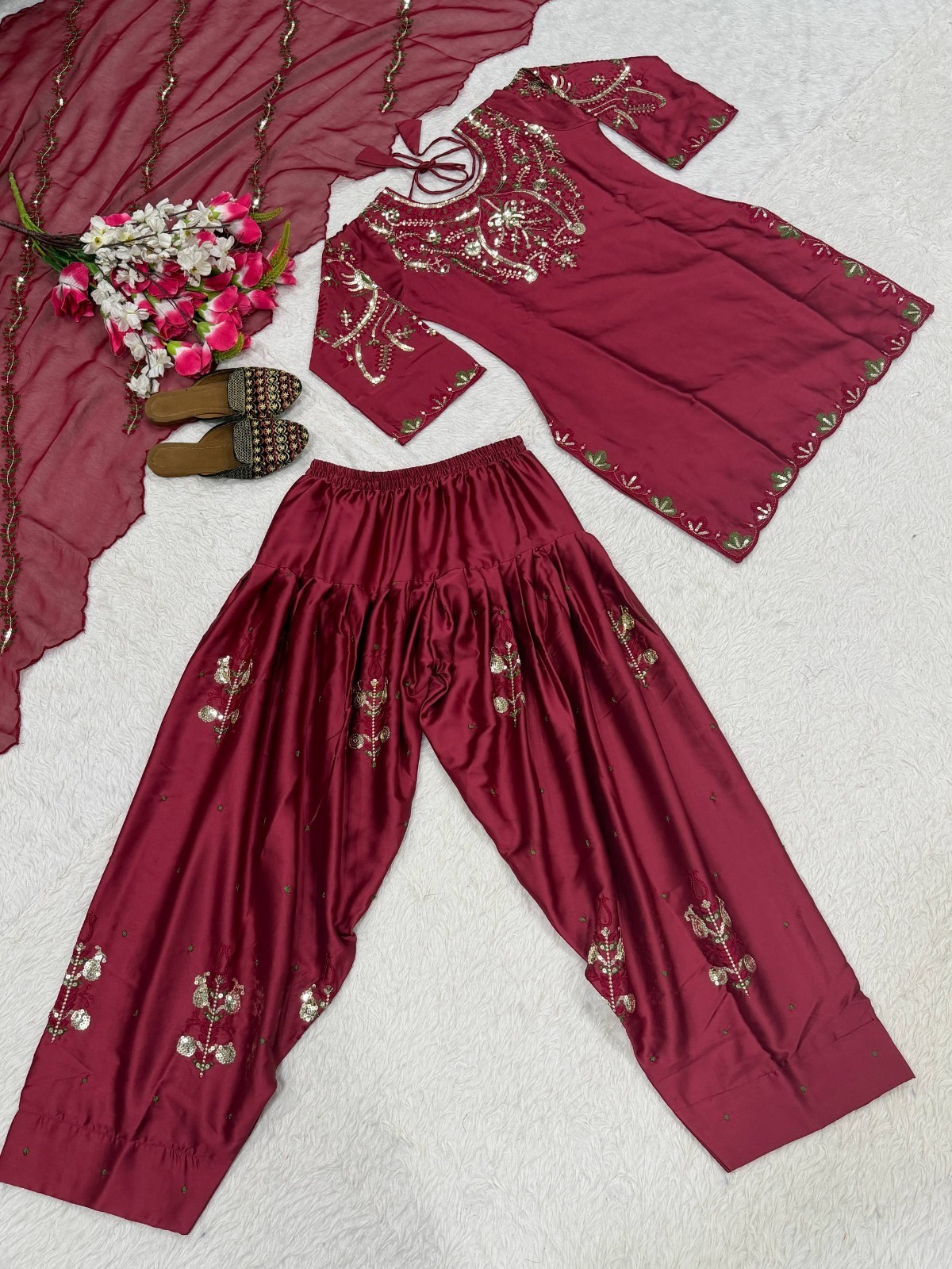 Unique Designer Japan Satin Salwar Kameez With Organza Dupatta For Party Wear