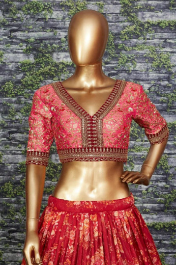 New Red Khadi Organza Lehenga And Mulberry Silk Blouse With Dupatta For Wedding