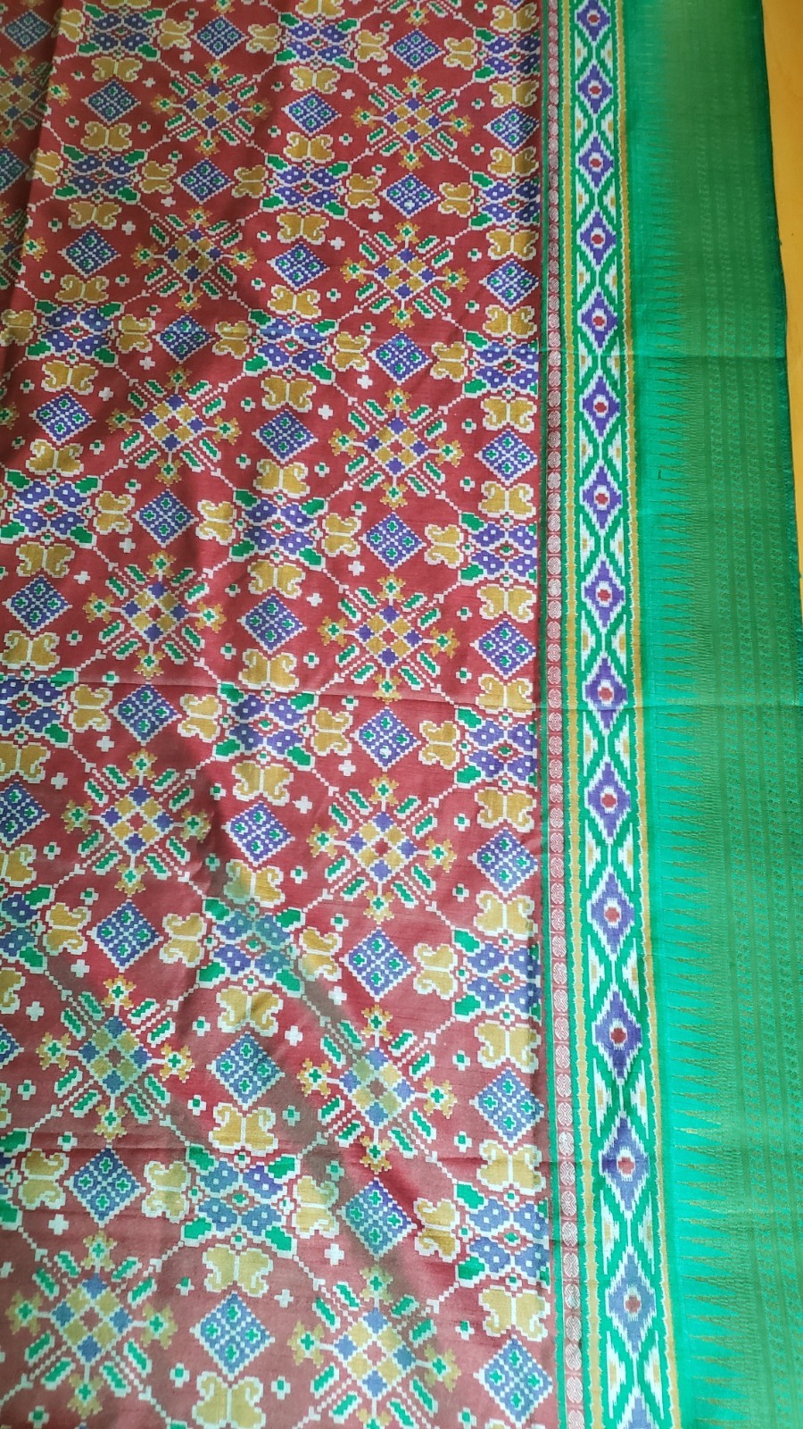 Saree Pochampally Ikkat Maroon and Green Running Blouse Party Festive Wear
