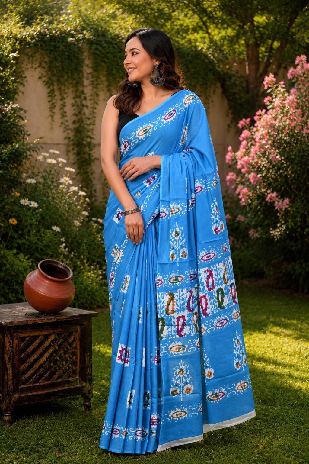 Women’s Indian Cotton Saree Printed Ethnic Party Casual Wear with Blouse Piece
