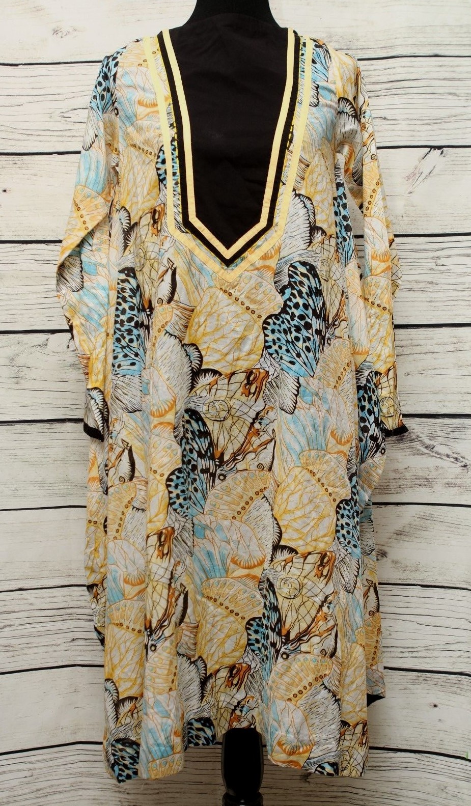 NWT Designer NISHAT LINEN Kurta Black Yellow Blue Multi Color Sz S