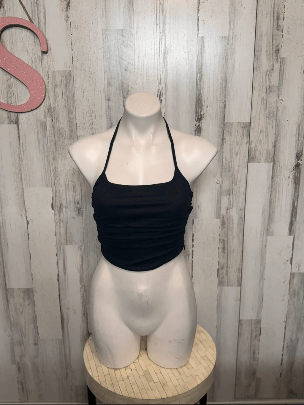 Forever 21 Black Halter Crop Top Ruched Stretchy Party Y2K Women’s Small