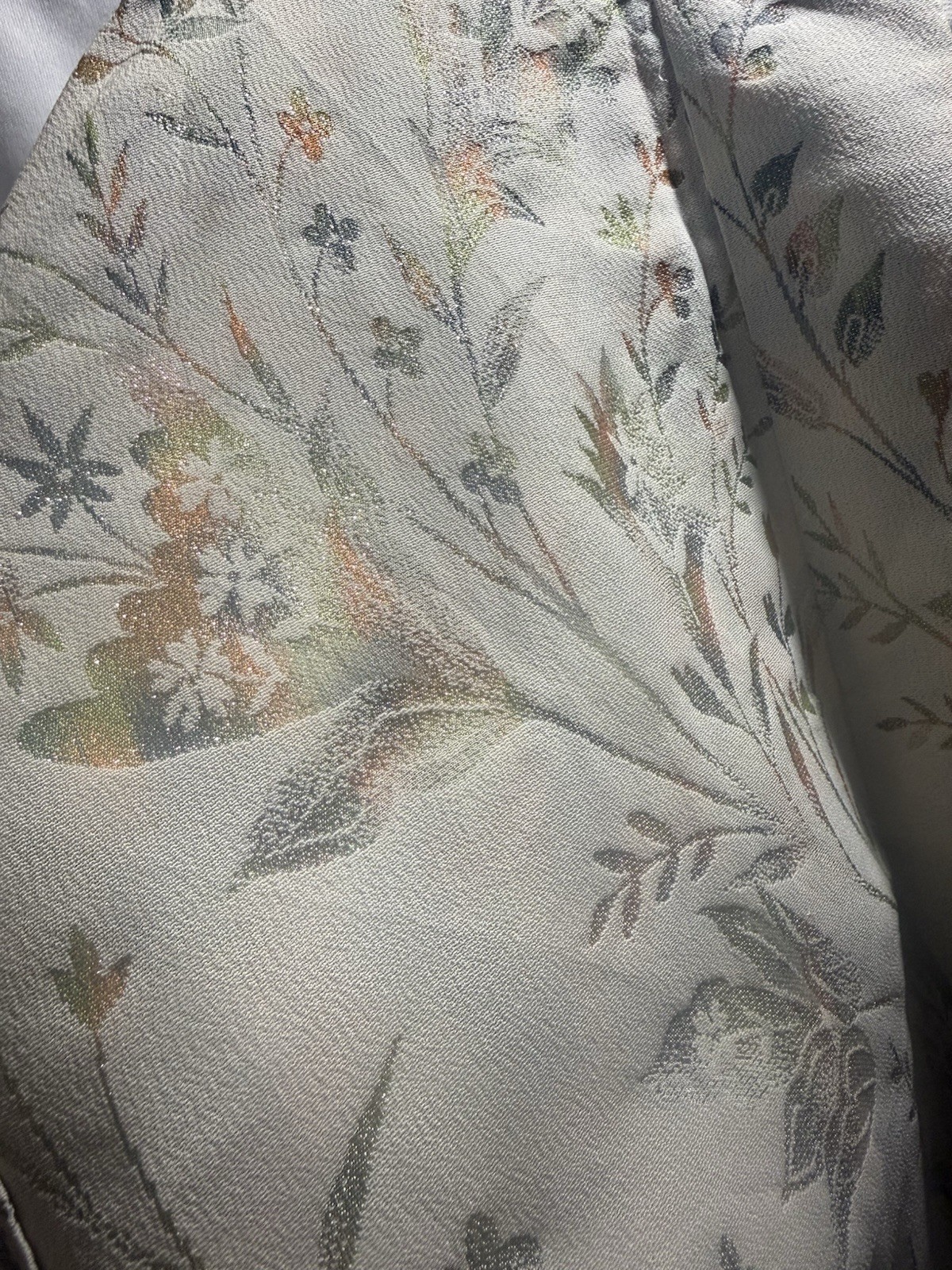 Women’s Silk Kimono, Japanese Style, Floral Pattern, Beige, One Size