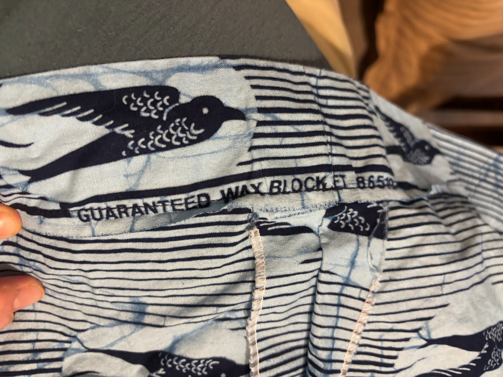Handmade African Wax Print Bird Dress Blue Cotton Fit Flare Pockets 30W