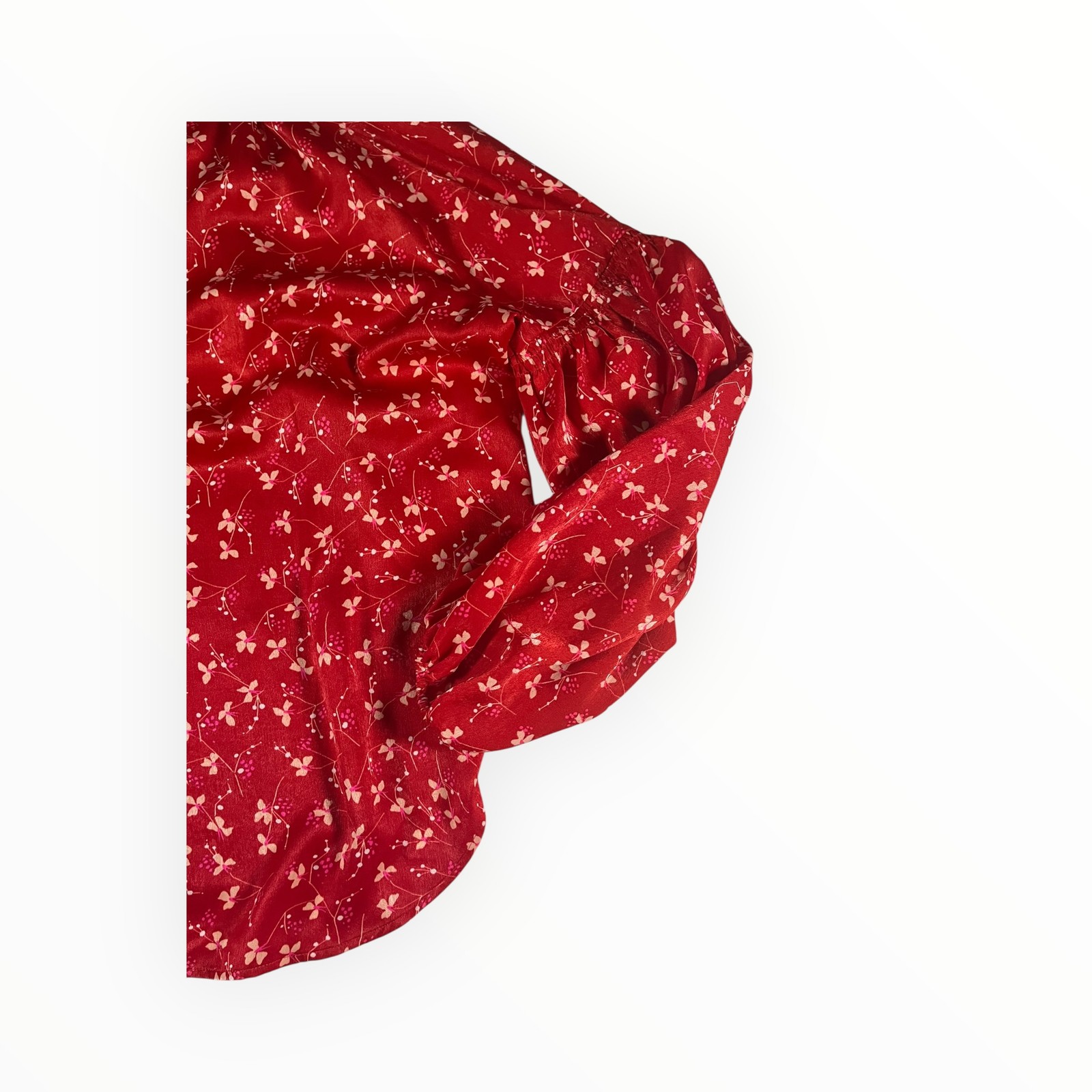 KAARI Red Floral Print Long Sleeve Collared Blouse Women’s Size L
