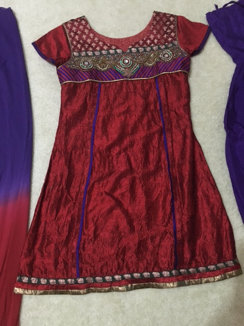Women Stitched Salwar Kameez suit Kurti Saree Sari dress Sz S M maroon Purple