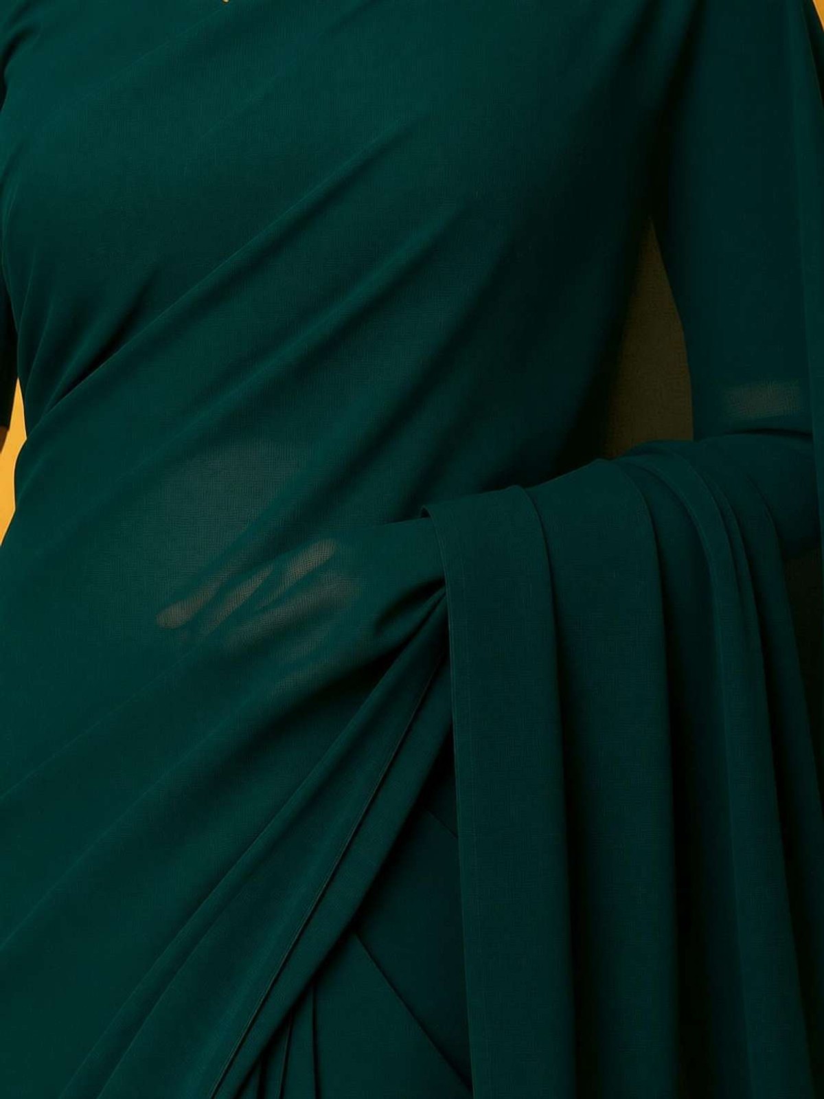 Dyed Bollywood Chiffon, Georgette Saree (Dark Green)