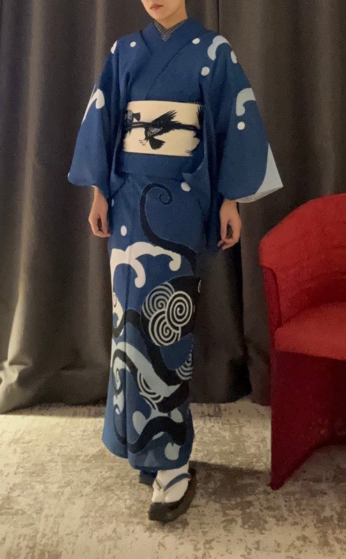 some-pri Unlined Kimono “Giant Octopus” Navy Blue, Eba (Made to Order)