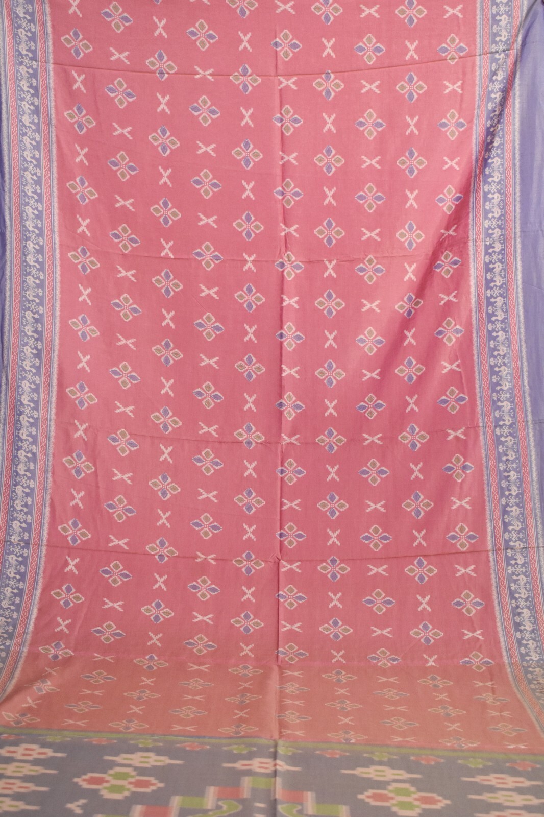 FNC Vintage Saree Pink Sambhalpuri Hand Woven Ikat Printed Silk Sari Fabric 5YD
