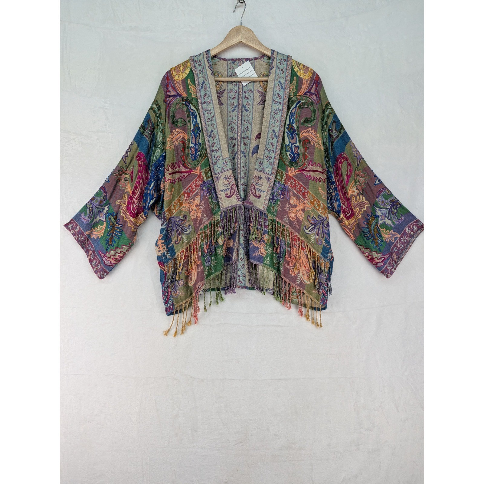 Gypsy Wind Patterns Bay Paisley Kimono Jacket Fringe Boho Multicolor Rayon OS