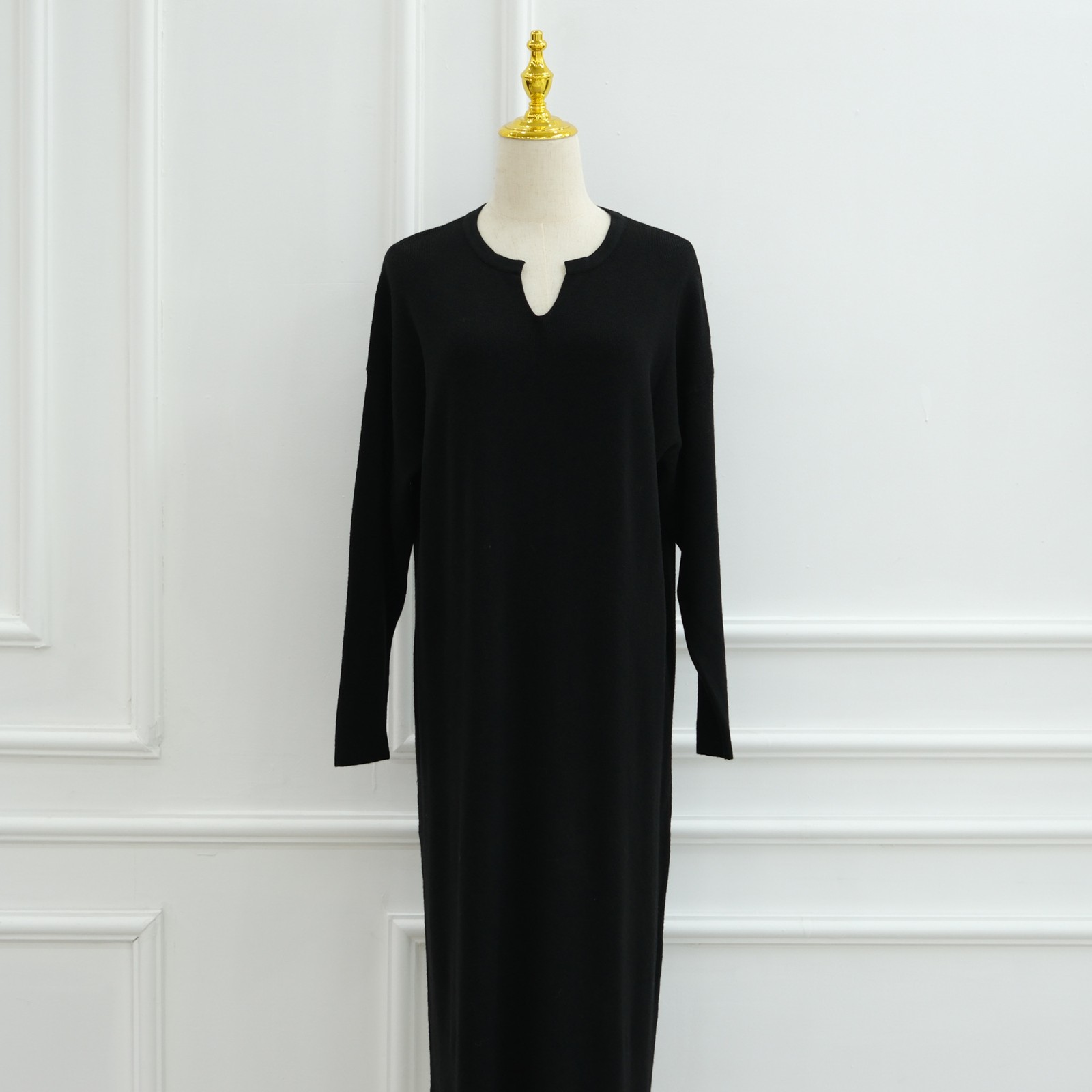 New Women Knitted Abaya Muslim Solid Color Loose Full Sleves Pure Wool Dresses
