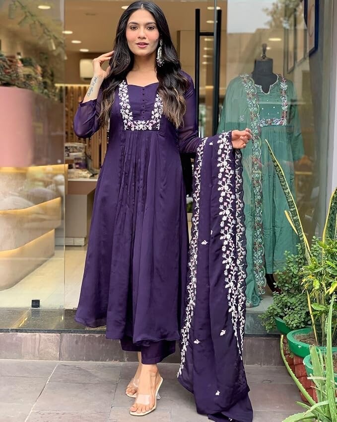 Rayon Blend A-Line Printed Kurta with Pant & Dupatta (Color & Design May Vary)