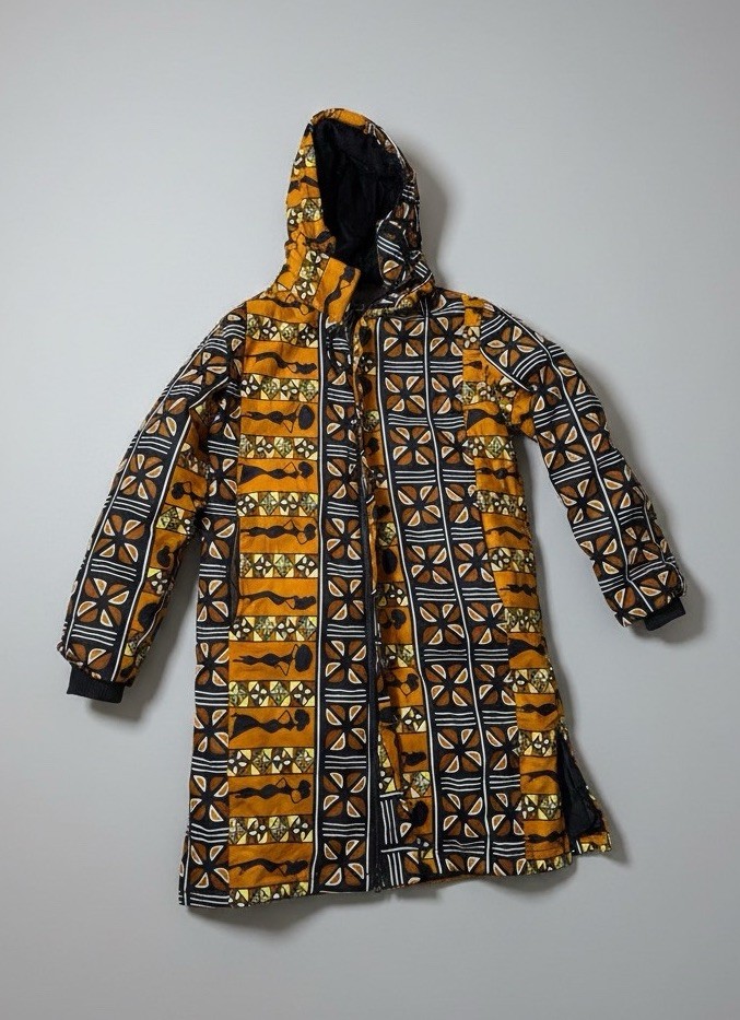 African Print Hooded Kaftan Coat Multi-Color Geometric Pattern Ethnic Outerwear