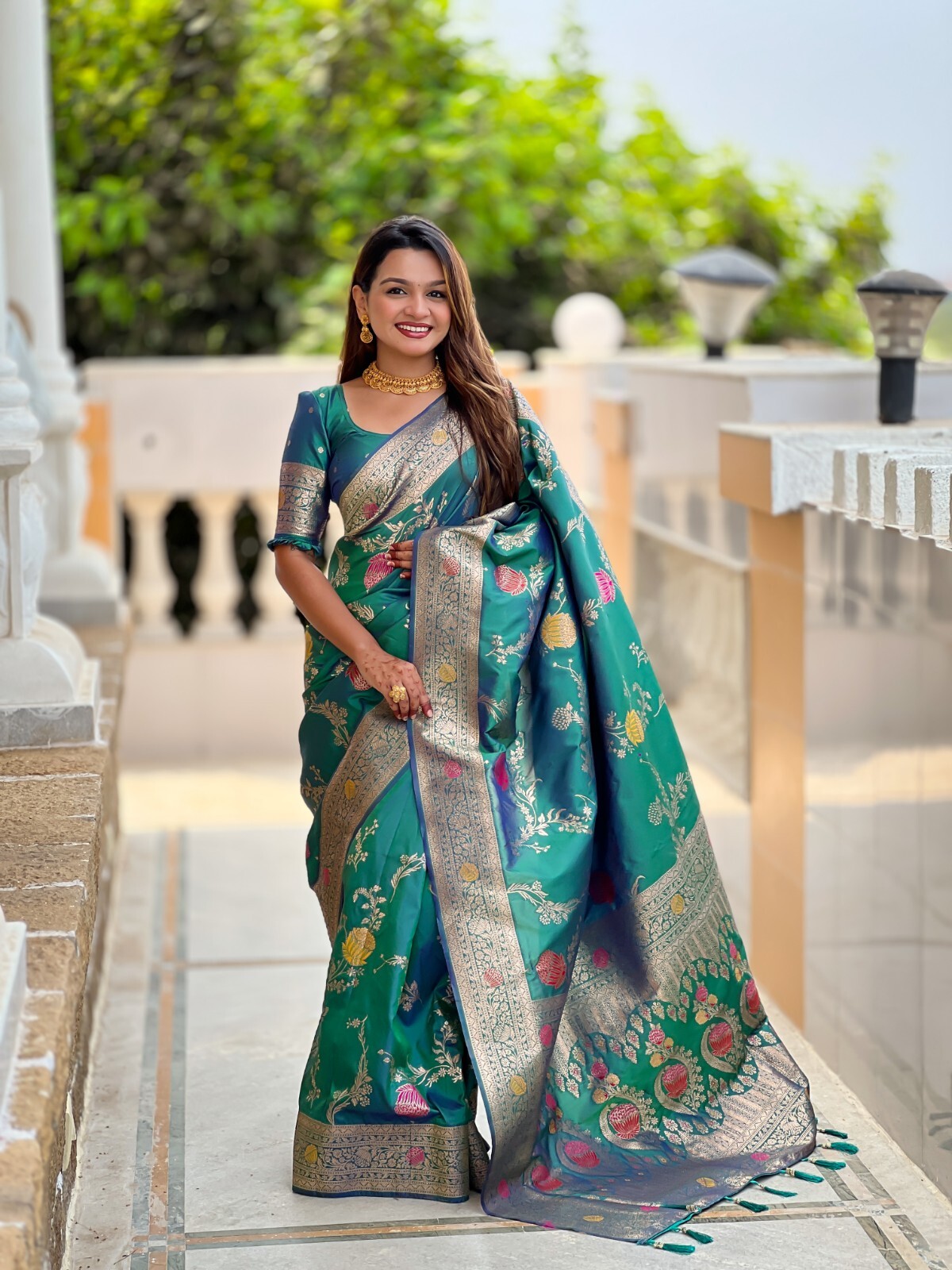 Bollywood Banarasi Silk Women Sari Designer Meenakari Indian Traditional Sari