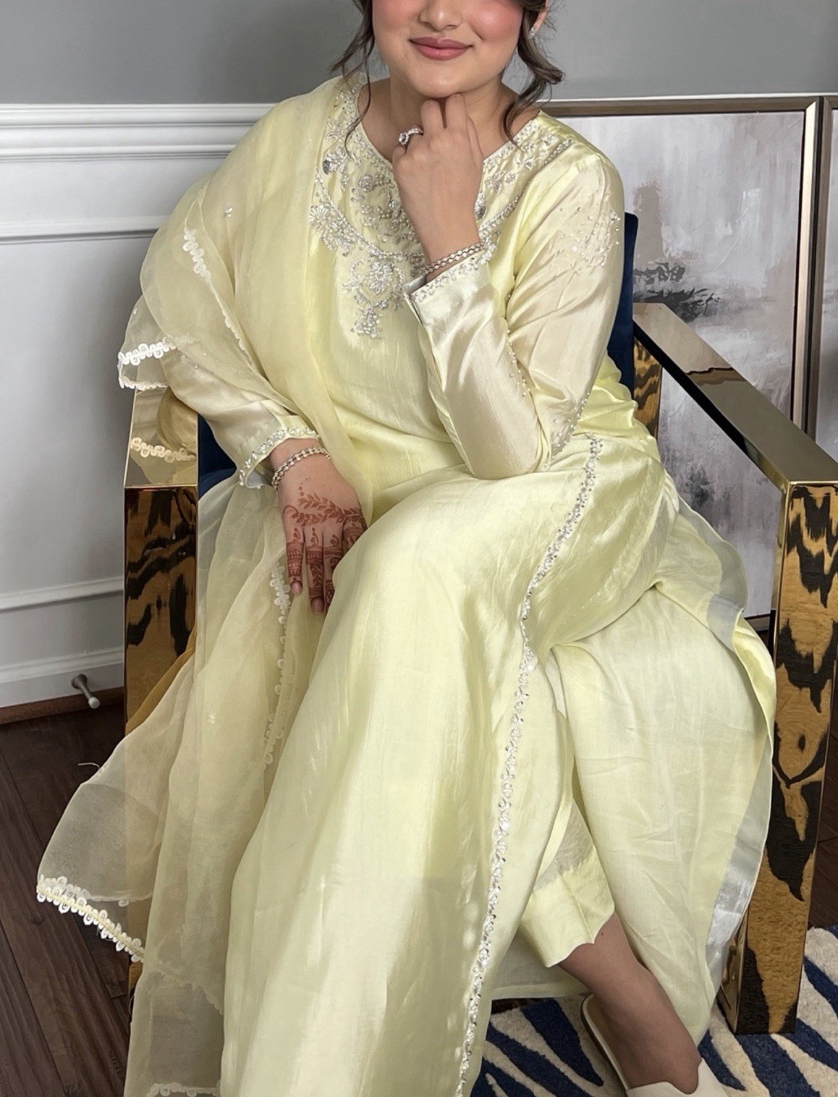 Mahum Asad Lolita – Yellow Embroidered Kaftan 3 piece
