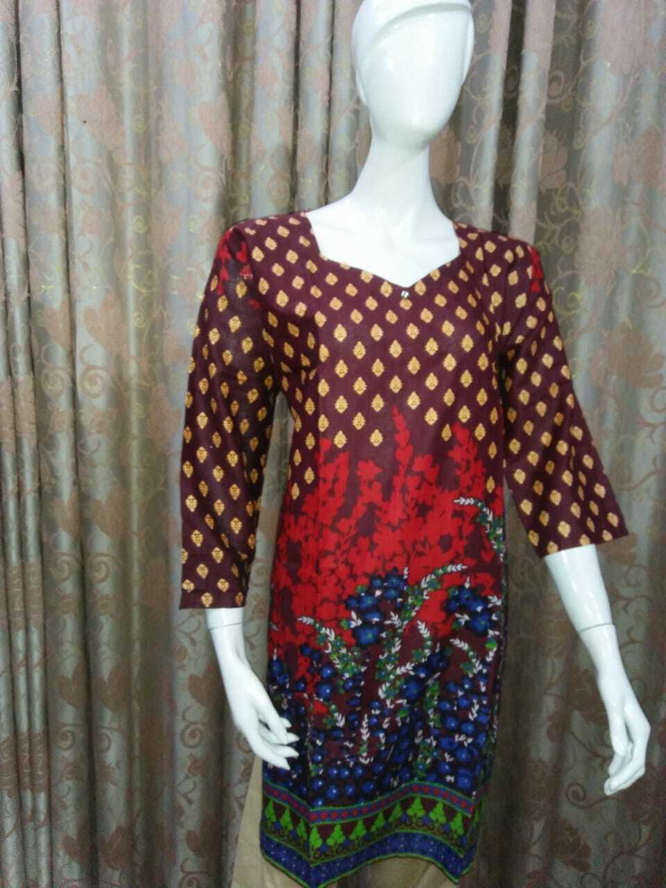 Pakistani Indian Kameez Stitched Size XL Kurti/Top/Tunic/Shirt Burgundy (1Pice)