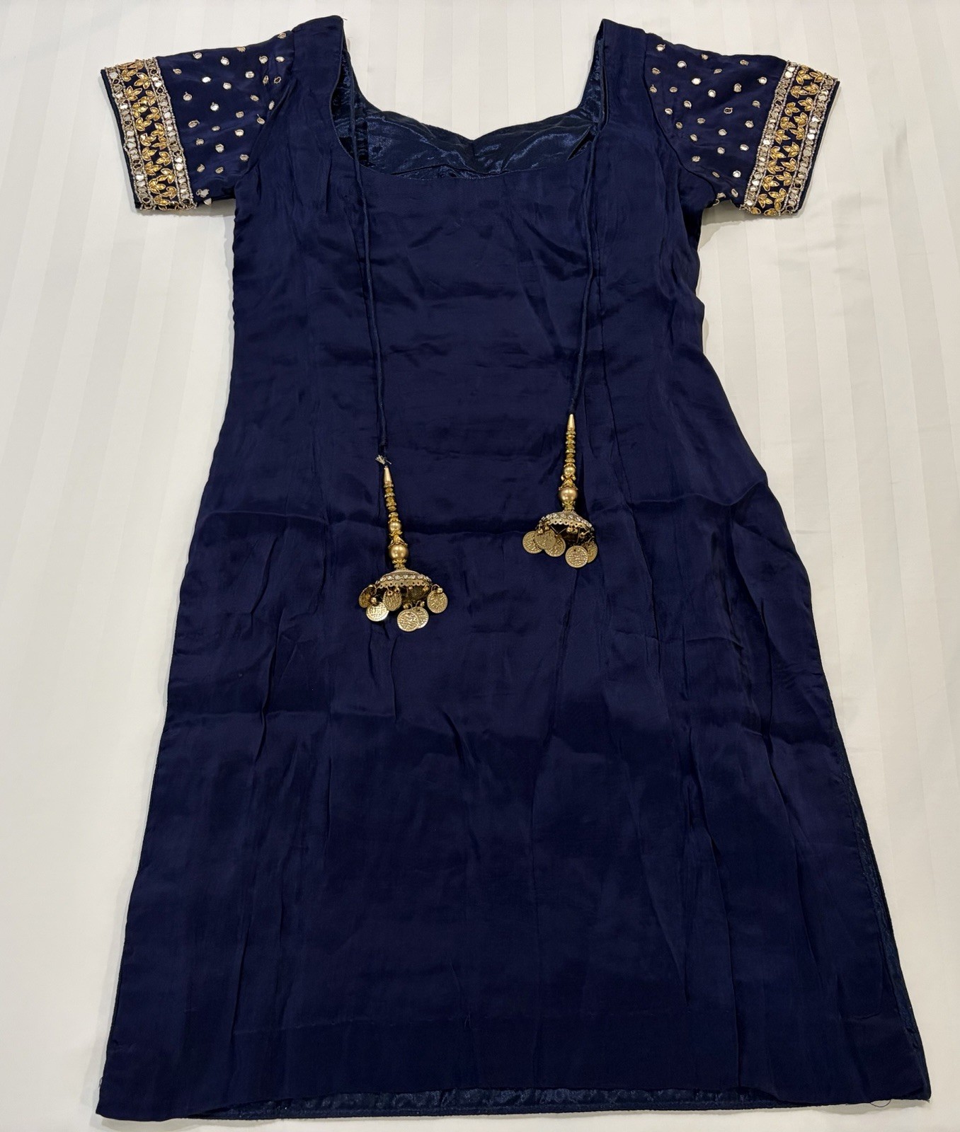 Indian Punjabi Hindi Palazzo Suit Set – Navy Blue and Gold (S-M)
