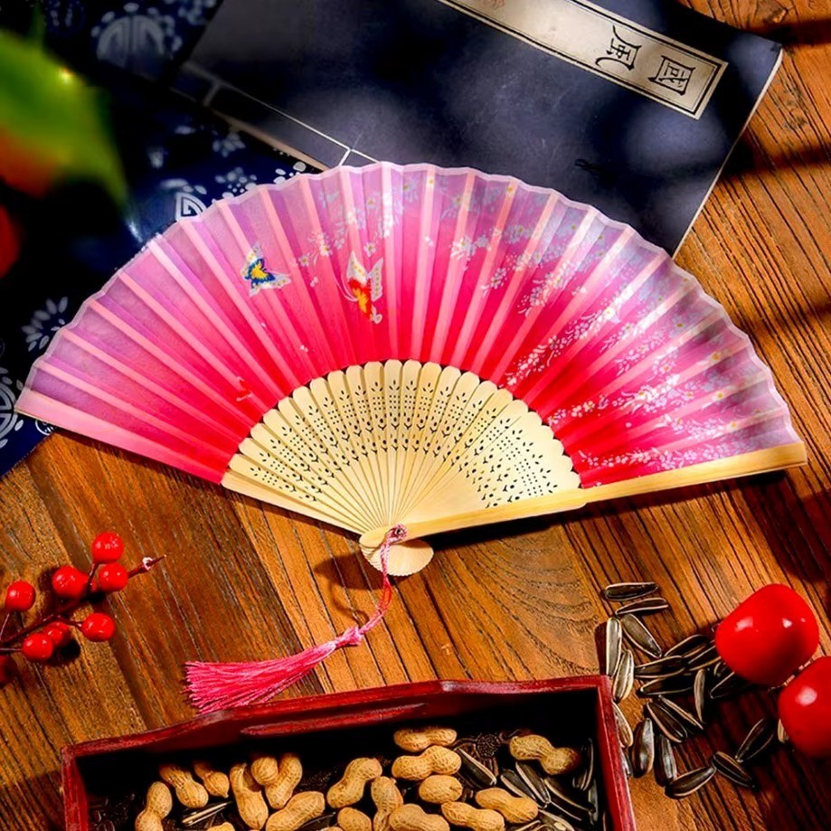 Japanese Hand Fan – Silk & Wood | Cherry Blossom Design | 21cm