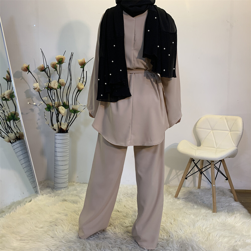 Muslim Long Sleeve Top Pant 2pcs Set Abaya Women Kaftan Dress Islamic Clothing