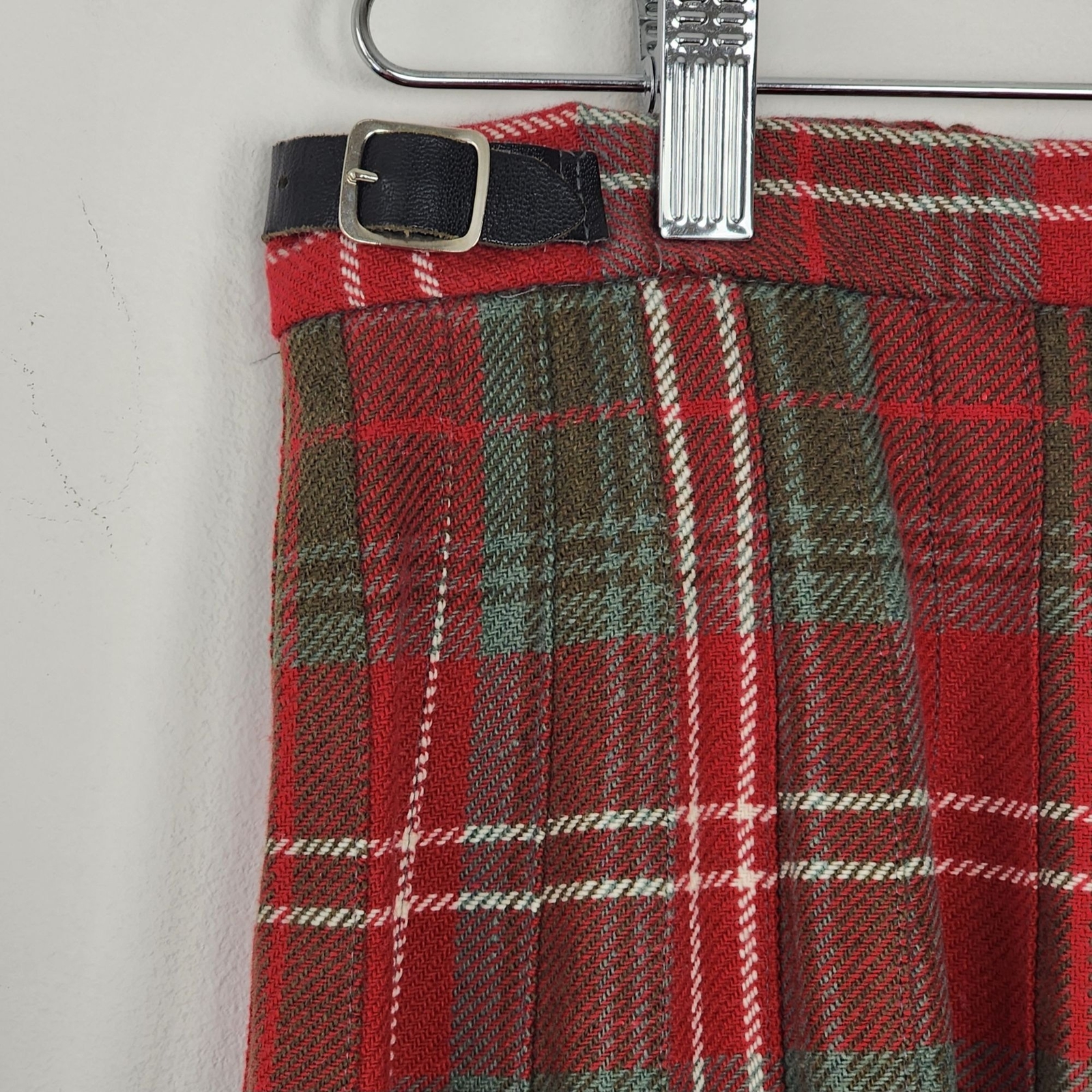 VTG Jedburgh Kiltmakers Wool Blend Scottish Tartan Plaid Skirt Leather Buckle