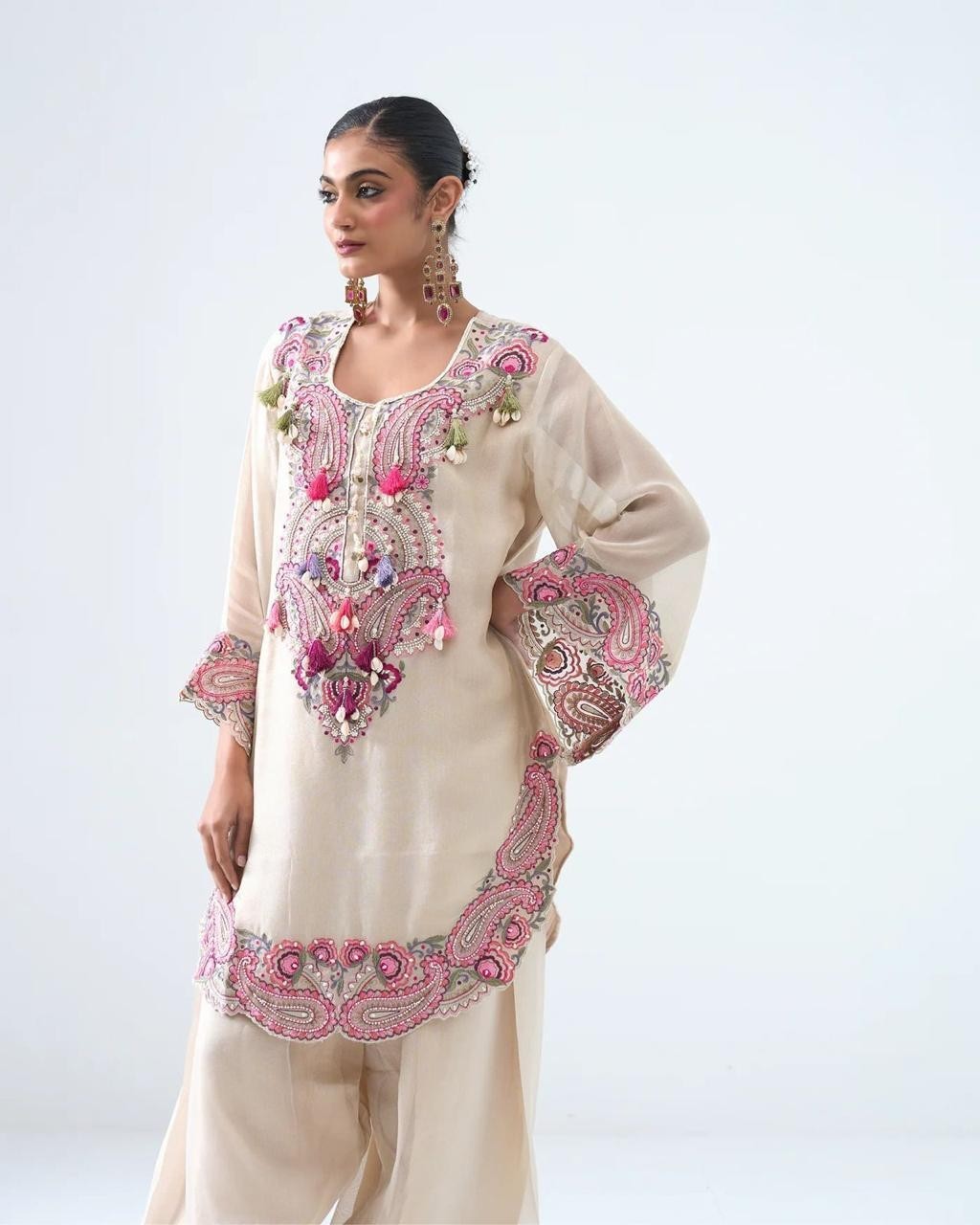 3 PIECE PAKISTANI DESIGNER FARSHI SHALWAR SUIT WEDDING PARTY WEAR WOMEN ETHNIC