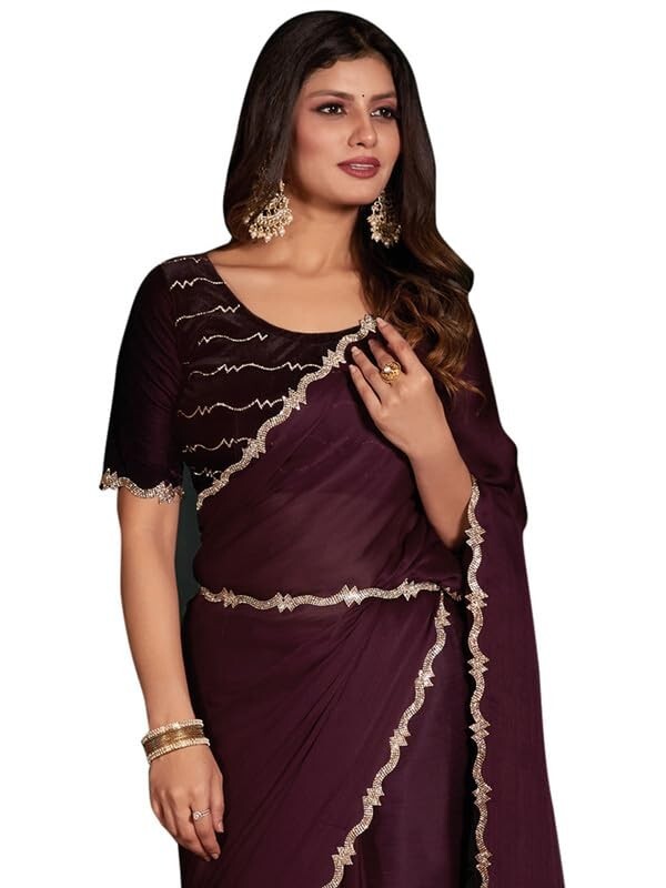 Women’s Silk Blend Woven Design Celebrity Saree With Blouse Piece