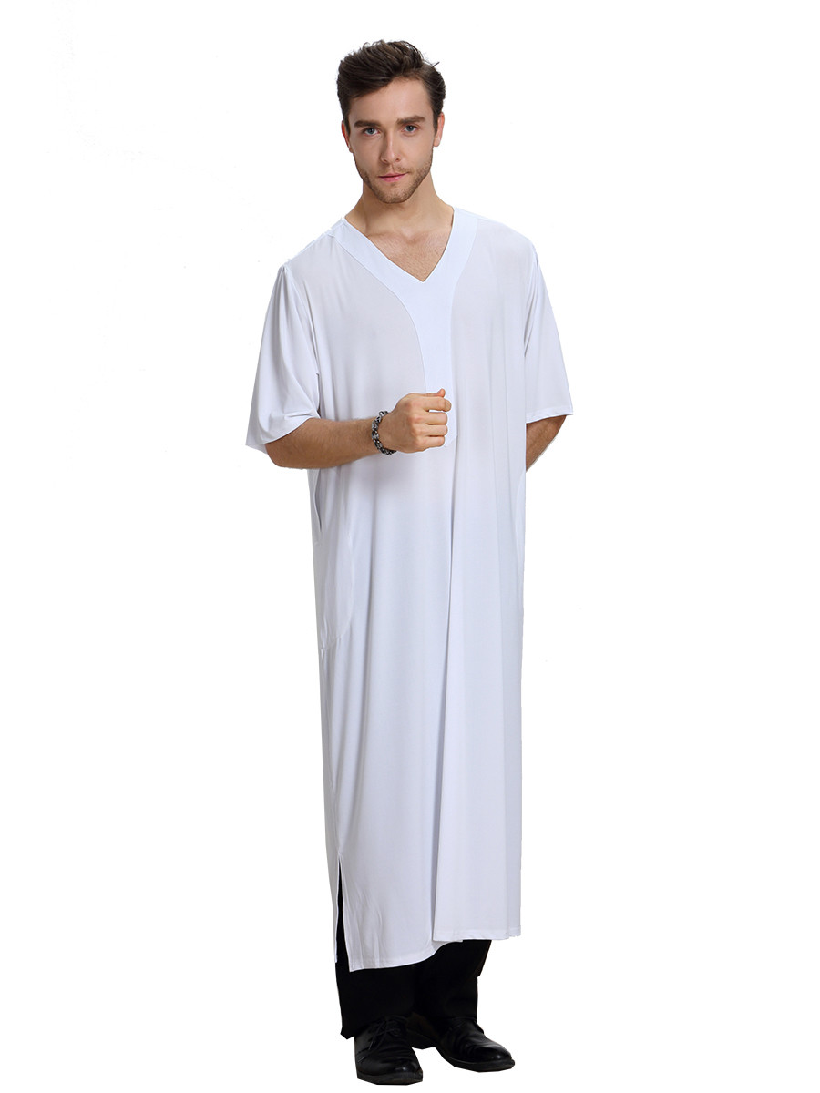 Saudi Muslim Men Abaya Dishdasha Jubba Thoub Thobe Kaftan Short Sleeve Ramadan