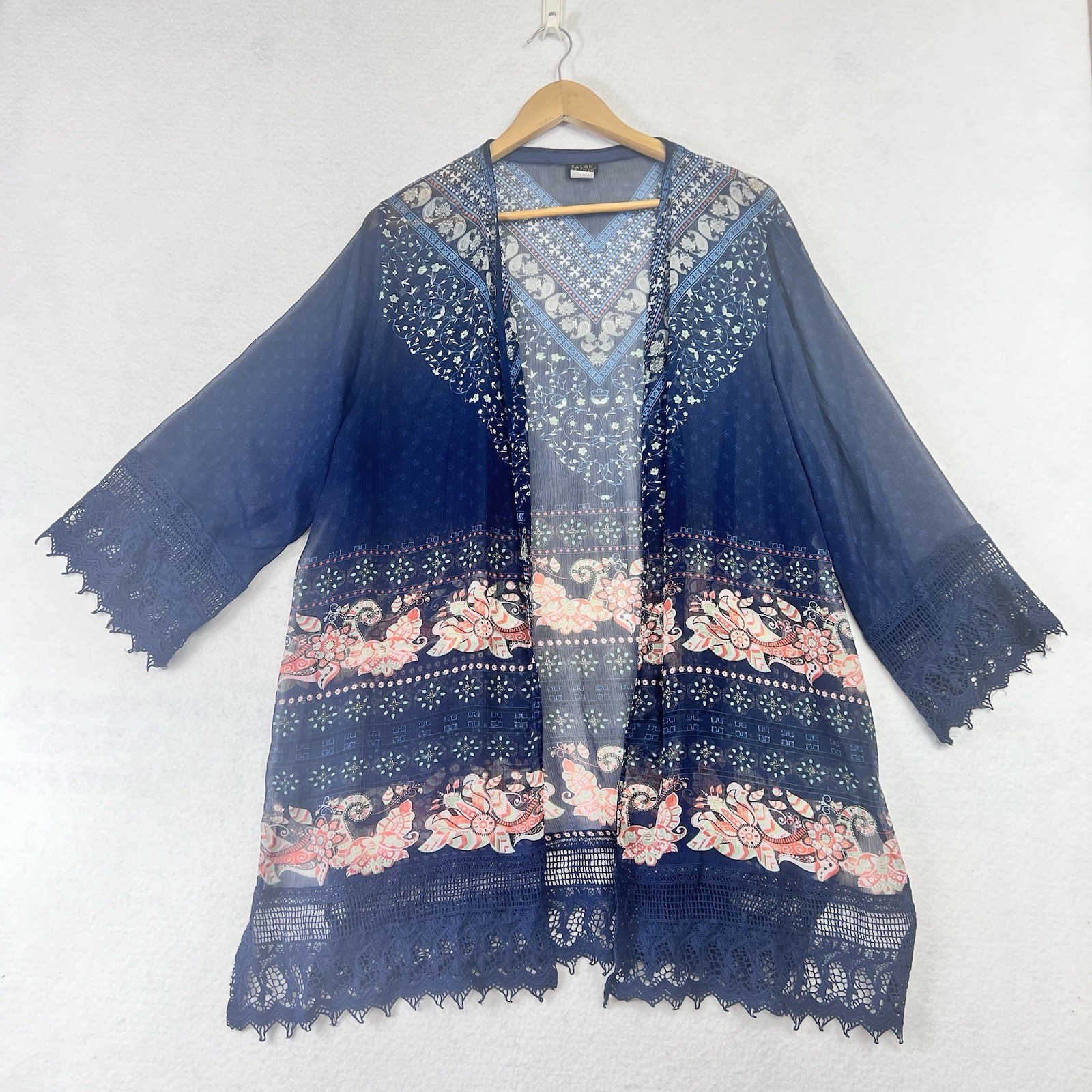 Black Lace Front Long Cardigan Women’s Size 2X Sheer Open Witchy Romantic Goth