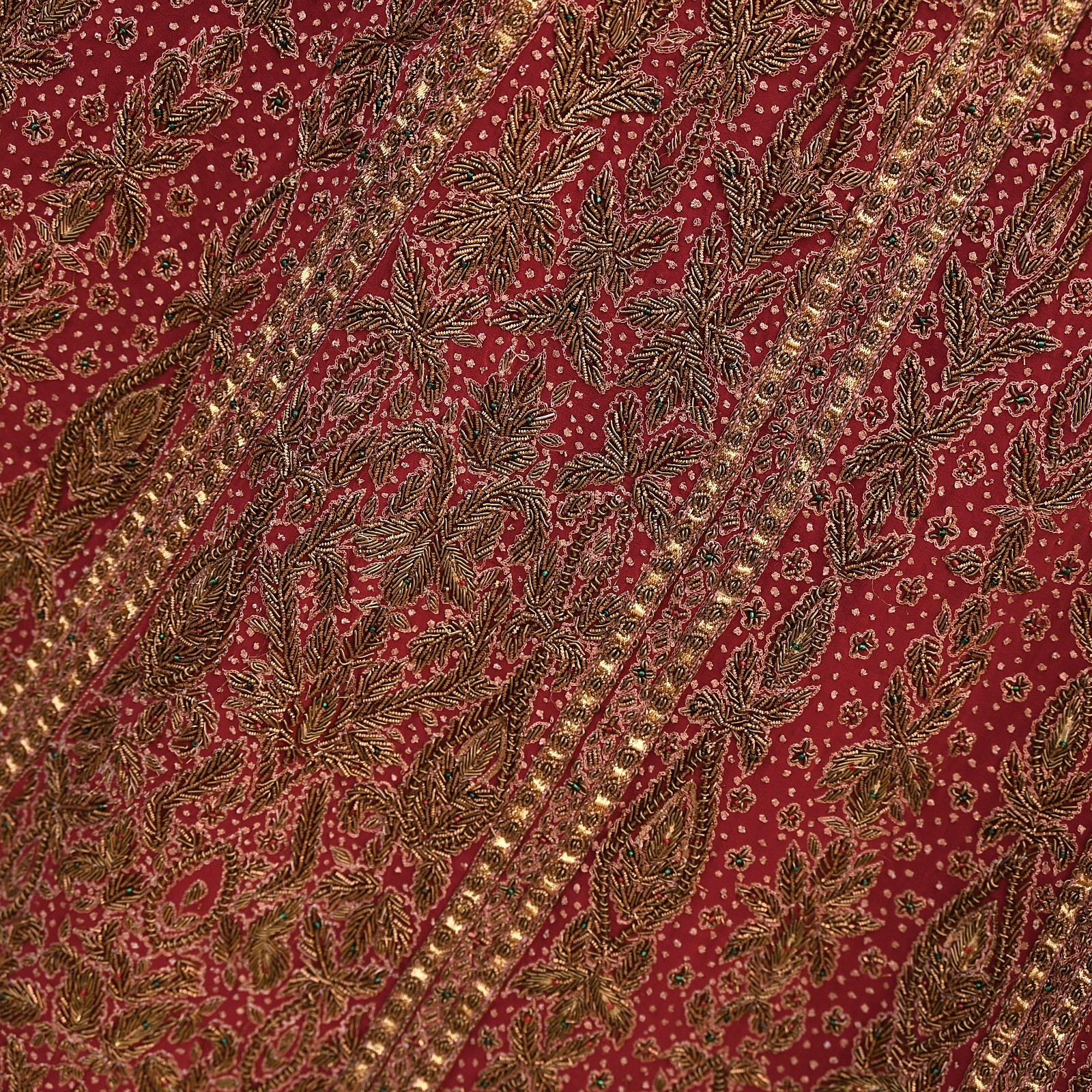 Pre-owned Maroon Pure Silk Hand Embroidered Ritu Kumar Designer Lehenga 3pcs set