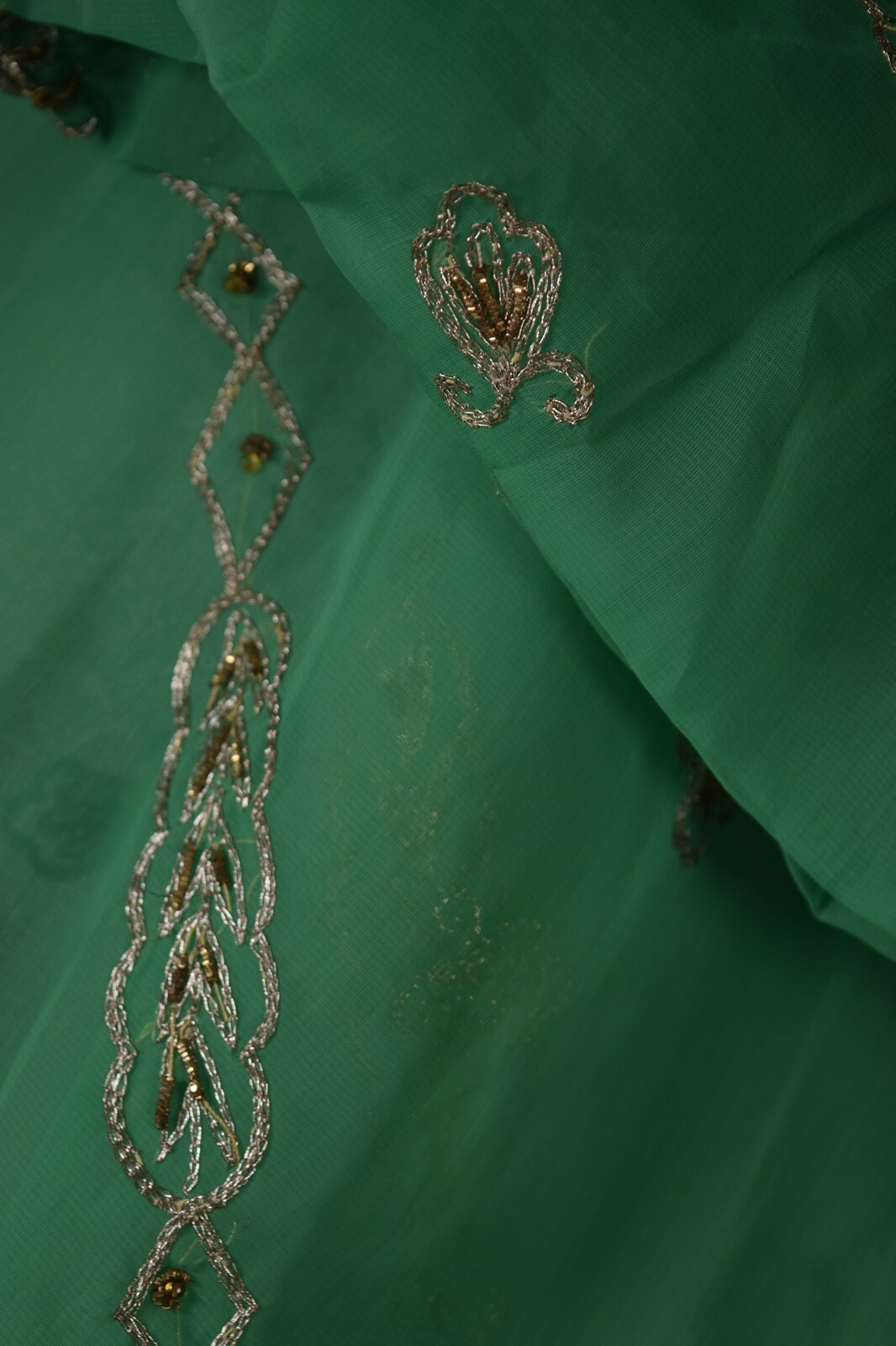 Antique Beads Gota Work Indian Cut Saree Sari Party Wear Dress Grass Green Gold