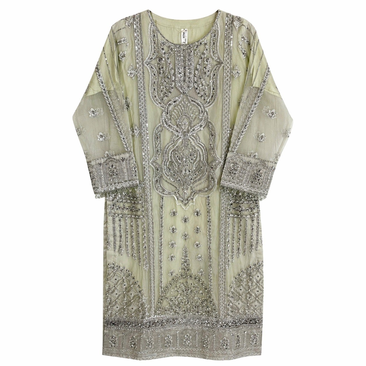 Maryum & Maria Birva Aqua Green Kurti Tunic Silver Sequin Pearl New S