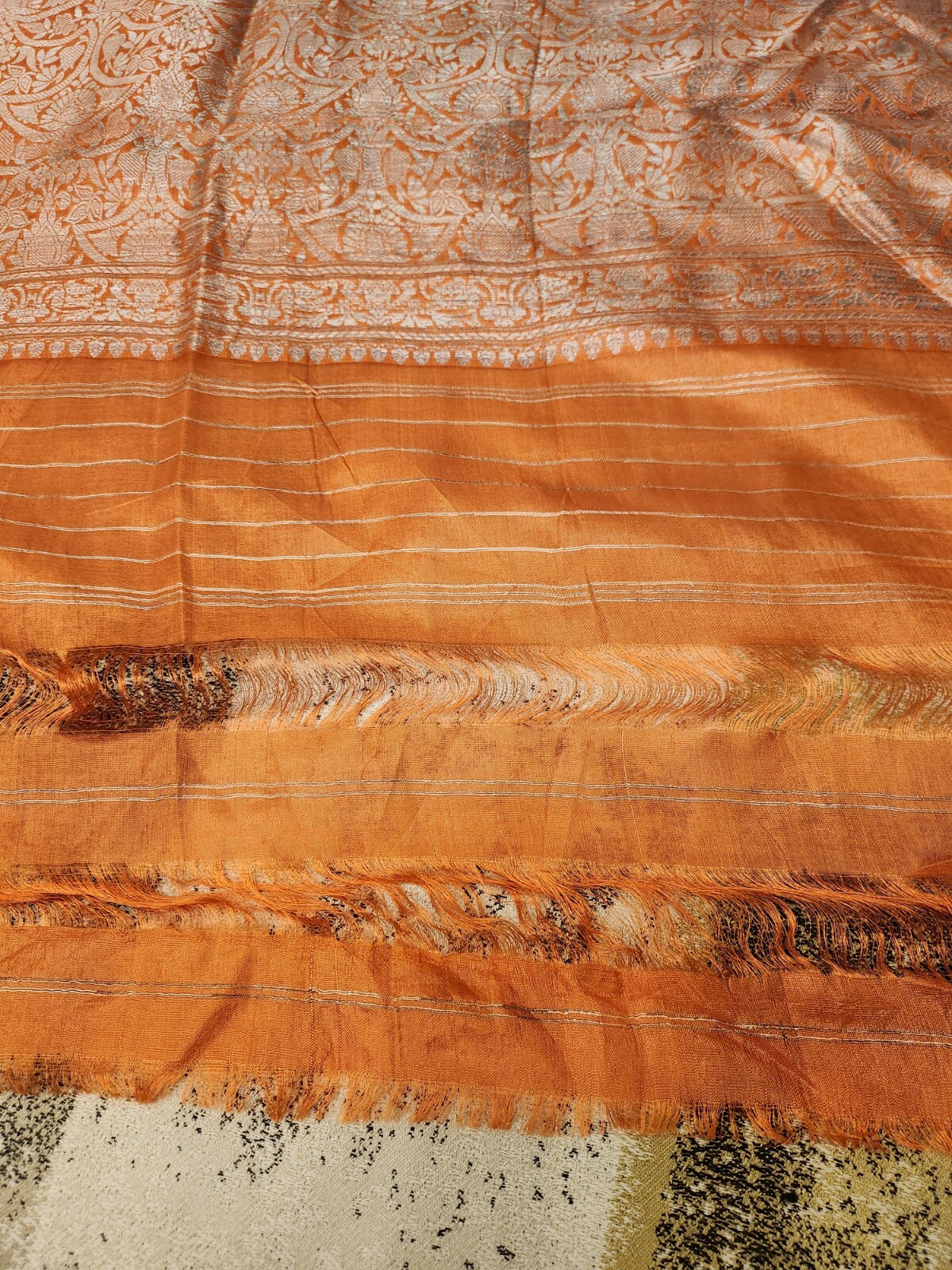 Vintage Orange Sarees 100% Silk Indian Sari Fabric 43″x 192″