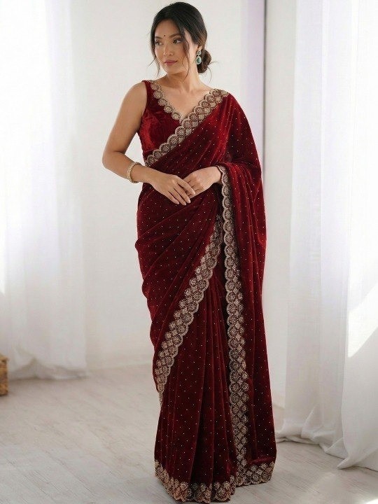 Elegant Fandy Chiffon Saree With Diamond Work Soft Designer Party Wear Saree
