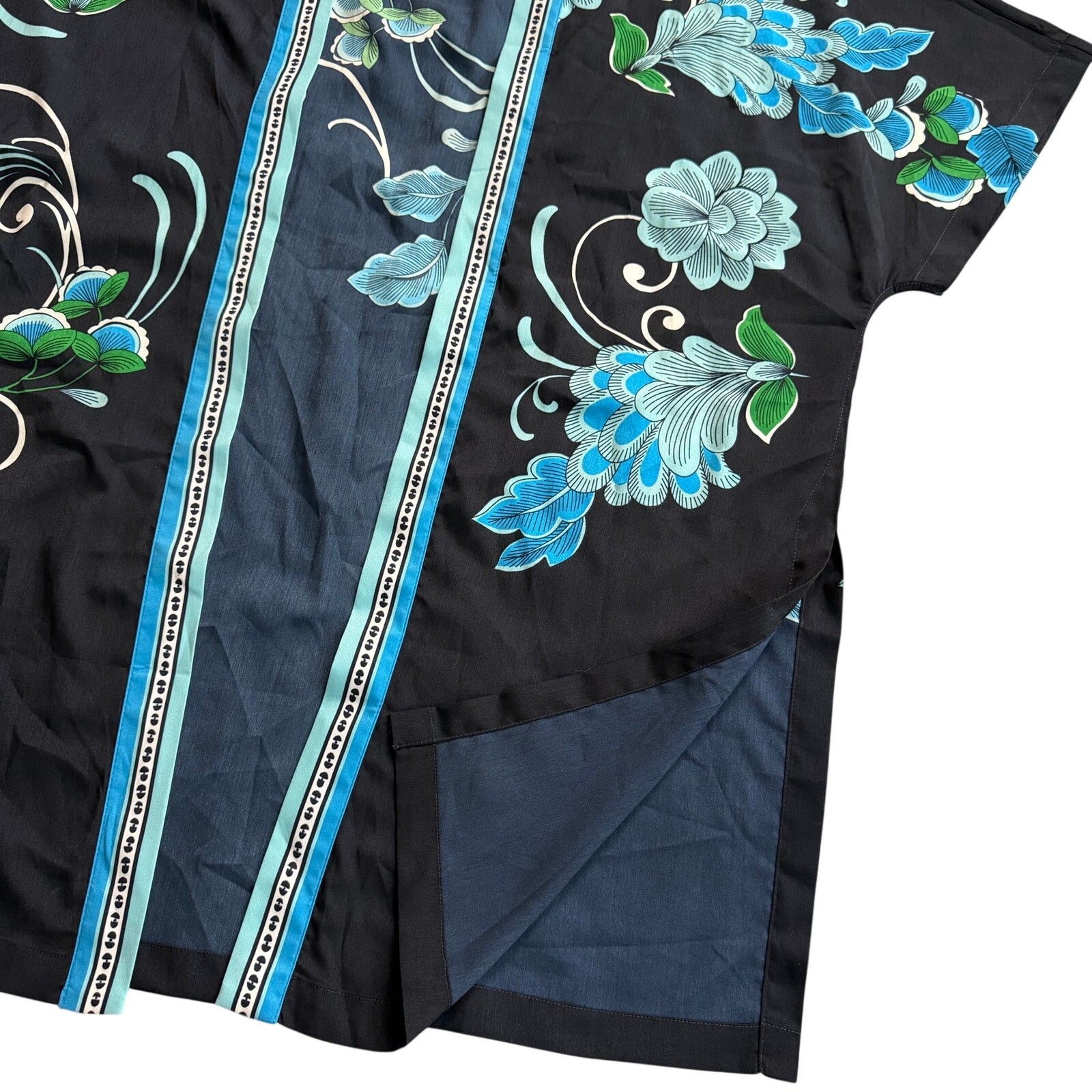 Chico’s Floral Open Front Kimono Cover Up Blue Black Women’s S/M
