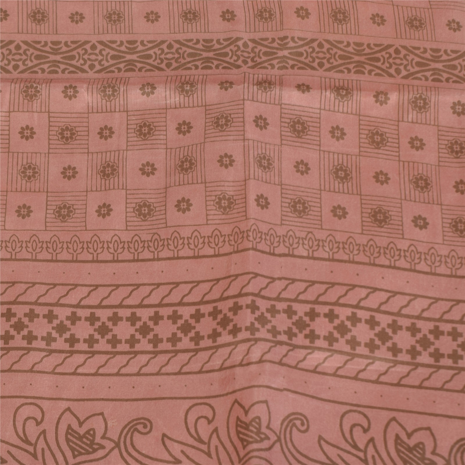 Sanskriti Vintage Peach Sari Art Silk Printed Sarees 5 Yard Paisley Craft Fabric