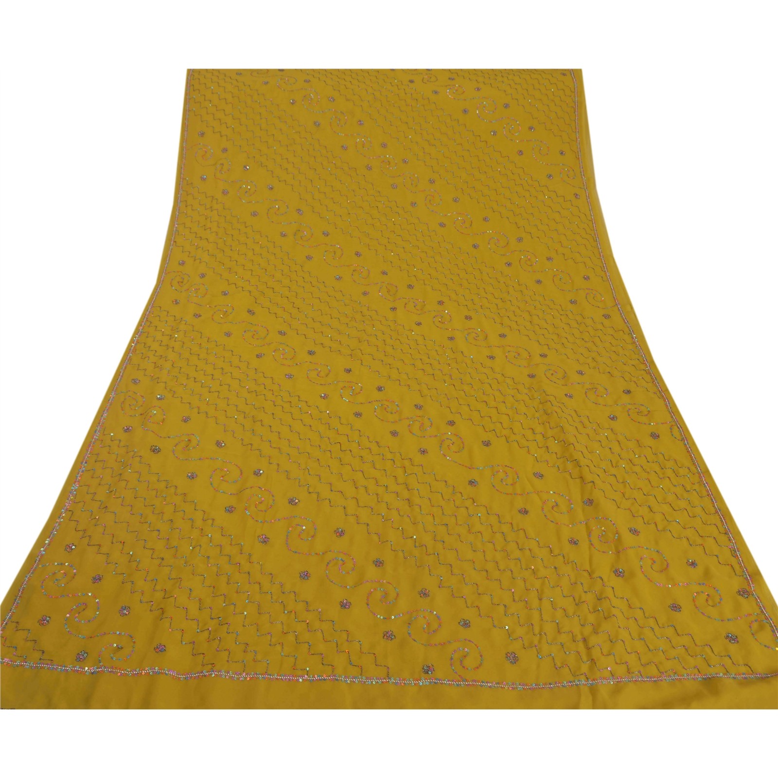 Sanskriti Vintage Green Sarees Blend Georgette Hand Beaded Fabric Craft Sari