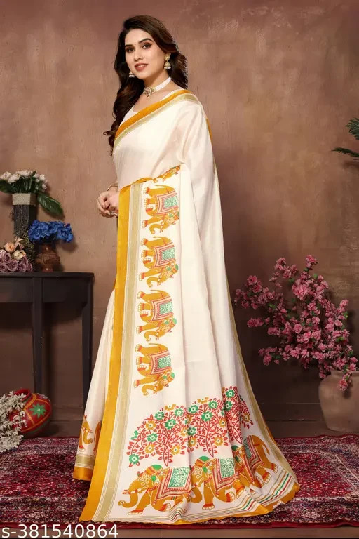 WOMEN’S KALAMKARI PRINTED KHADI SILK SAREE WITH RUNNING BLOUSE