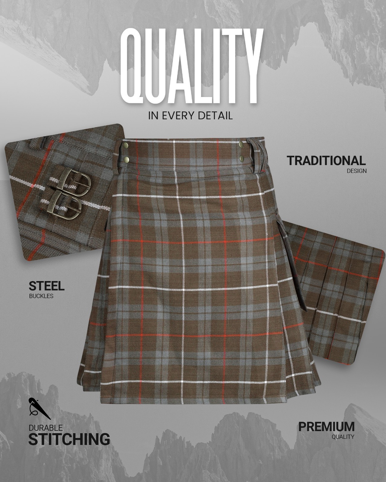 Valor Acrylic Utility Kilt for Men | 16oz Fraser Weathered Tartan KIlt