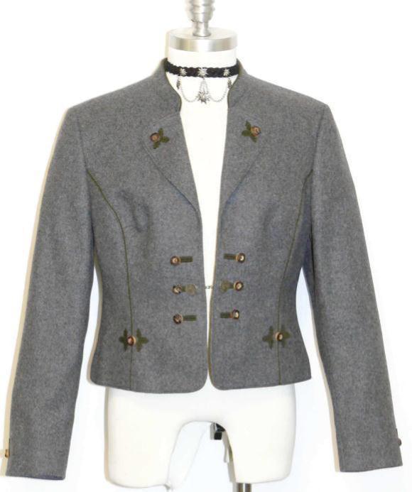 GRAY ~ BOILED WOOL Women Austria Short Hunting Riding Dirndl JACKET Coat 44 8 S