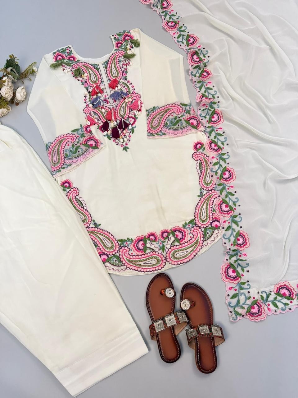 3 PIECE PAKISTANI DESIGNER FARSHI SHALWAR SUIT WEDDING PARTY WEAR WOMEN ETHNIC