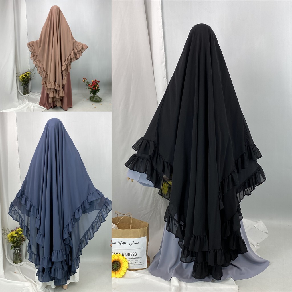 Muslim Women 2 Layers Big Hijab Bandage Cap Prayer Large Swing Headscarf Chador