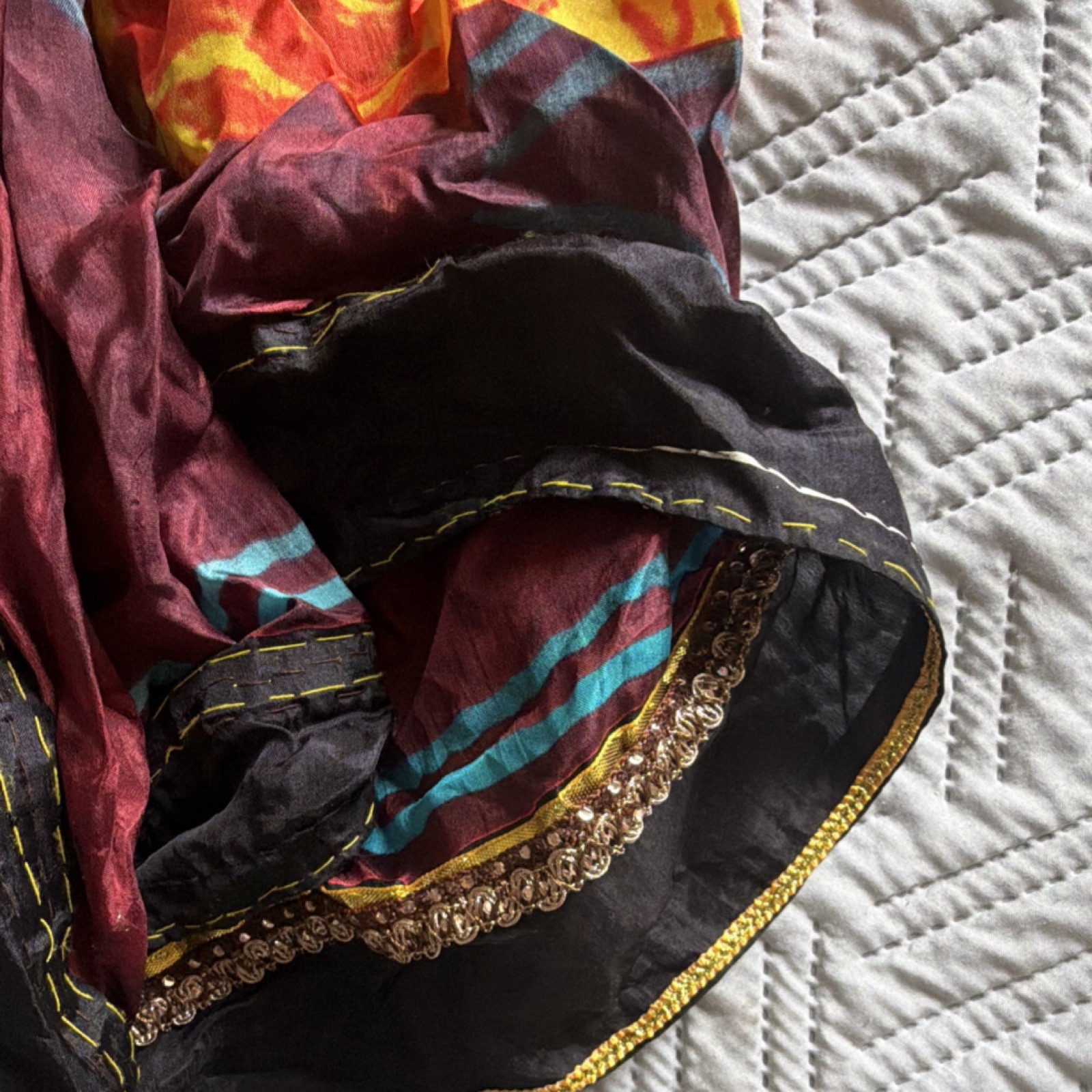Silk Multicolor Sari for Women with Gold Trim & Patterned Border