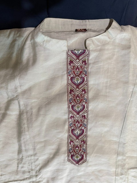 Pale Green Embroidered w burgandy Kurta Dress Boho Indian Tunic Size XL – Lined