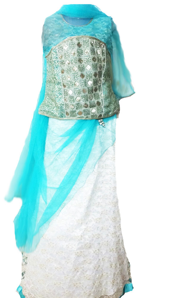 Girls’ Deluxe Designer Turquoise Lehenga Indian Party Dress 3 Piece Set