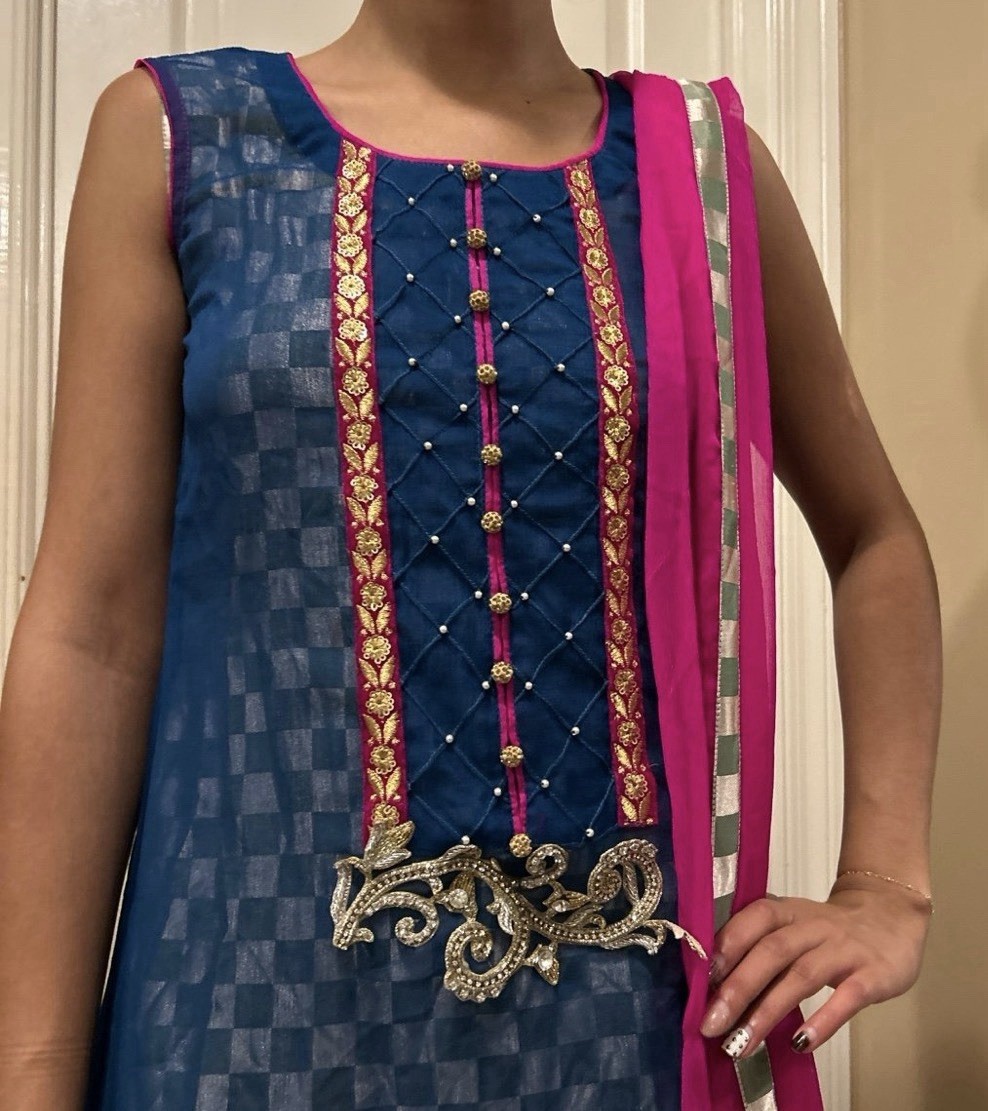 Hot Pink & Blue Pakistani Shalwar Kameez stitched new