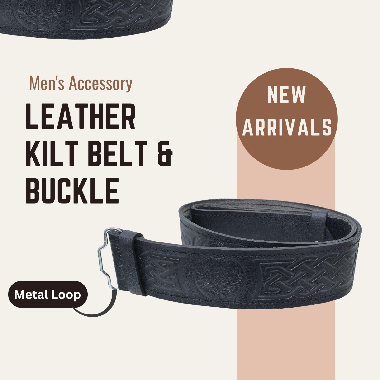 Scottish Thistle Kilt Belt & Buckle Set – Antique Celtic Trinity Design, Men’s K