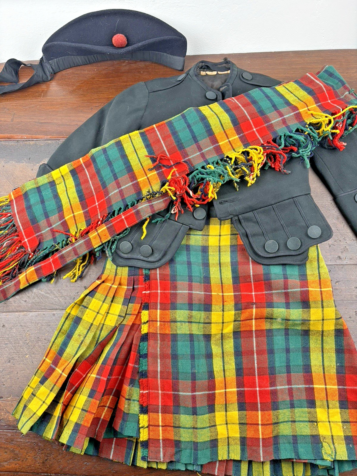 Vintage Scottish Pleated Highland Kids Dance Attire Jacket Douglas Tartan Kilt