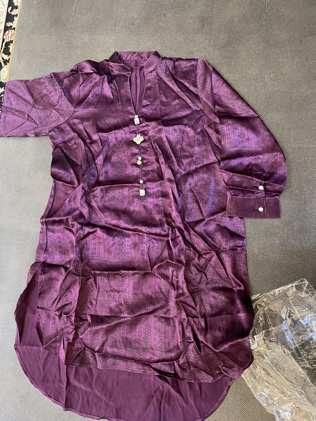 indian pakistani salwar kameez Kurta Plum Purple Button Embellished Stones MED