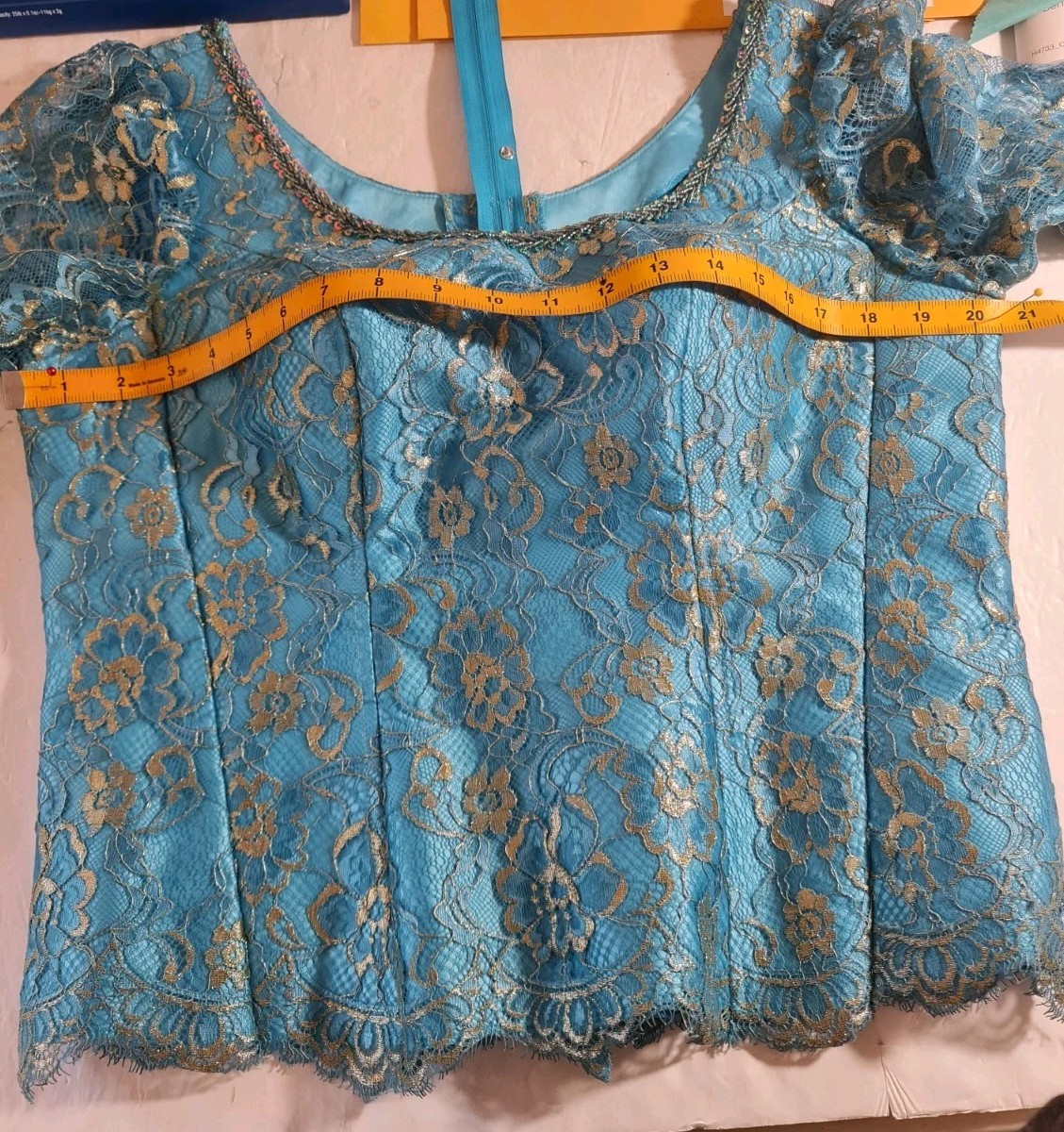 Khmer Cambodia Traditional Skirt Set Size M Blue Lace Khmer Skirt